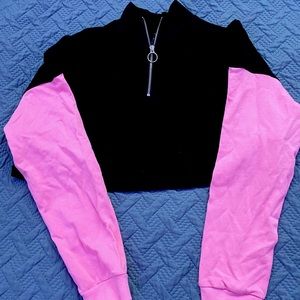 Pink and black cropped hoodie